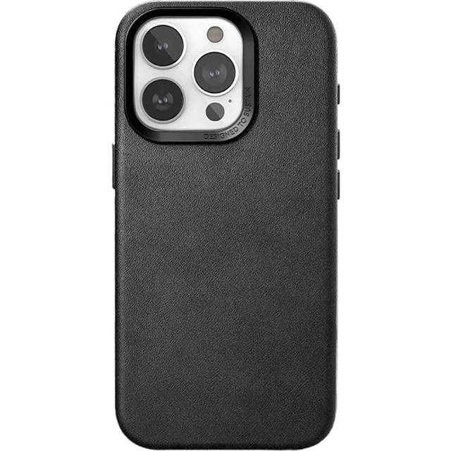 Woodcessories – läderfodral kompatibelt med iPhone 15 Pro fodral läder svart – veganskt läder av aloe vera