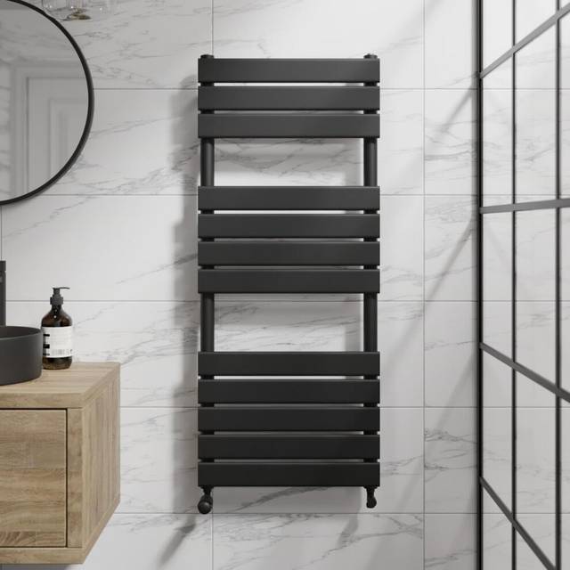 DuraTherm Flat Panel Heated Towel Radiator Matt Black 1200 x 500mm