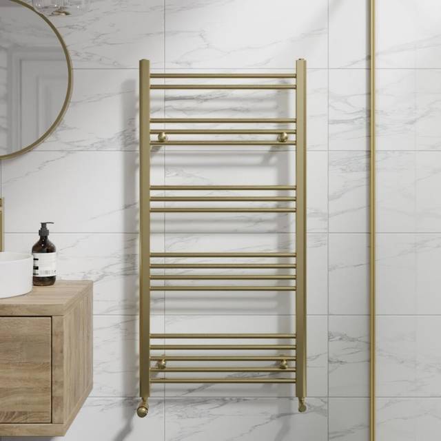 Radilux heated towel rail brushed brass 1200 x 600mm flat