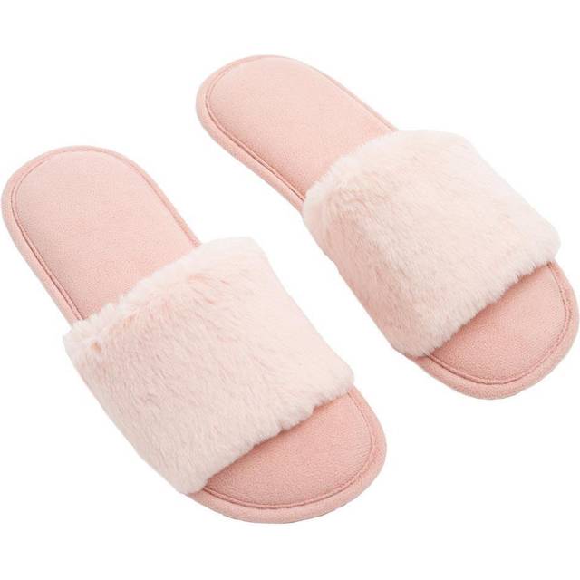 OHS Faux Fur Slider Slippers, Blush - Large 7/8 - Pink