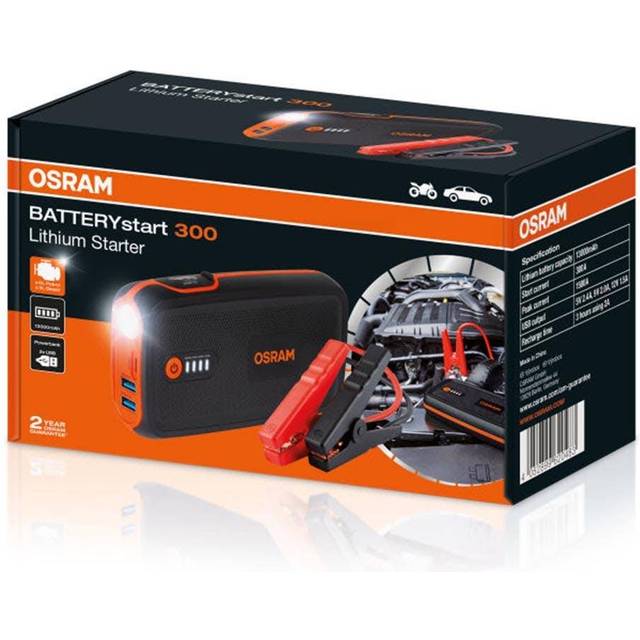 OSRAM BATTERYstart 300, KFZ Starthilfe, Lithium Batteriestarter 1500A 12V für Motorrad & PKW mit Powerbank Funktion für bis zu 6L Benzin & 3L Dieselmotoren, Schwarz