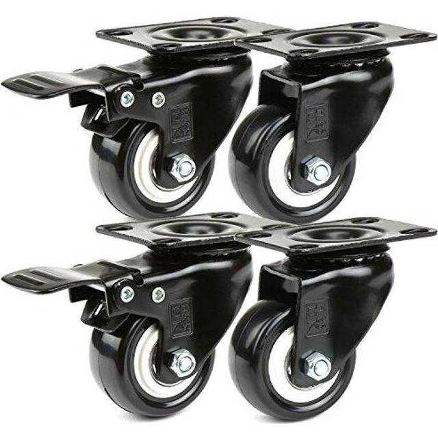 H&S 4 Castor Wheels Heavy Duty 200kg 50mm PU Rubber Swivel Trolley Furniture Caster with Brakes Black