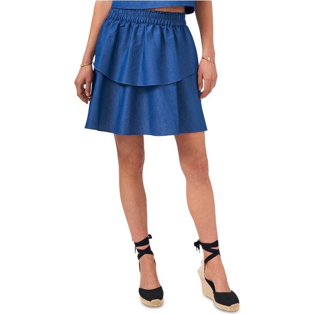 1.State Elastic Waist Double Layer Mini Skirt