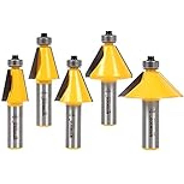 Yonico Chamfer Router Bits Bevel Edge Forming Set 5 Bit 1/2-Inch Shank 13508