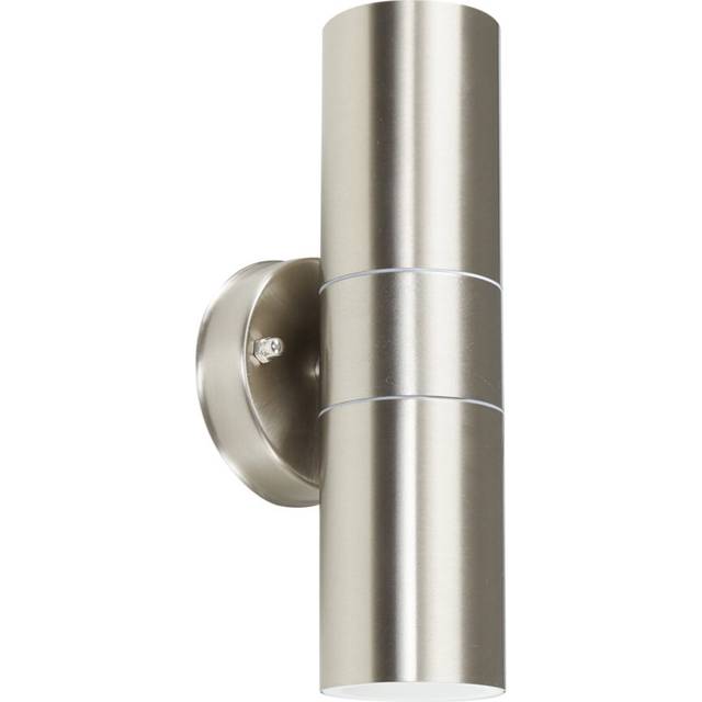 Modern Stainless Steel Silver External Up/Down IP44 Rated Outdoor Security Wall Light - Complete with 5w LED Bulbs [6500K Warm White]