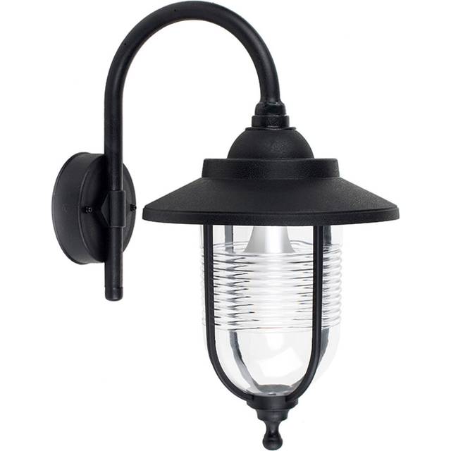 ValueLights Eyam Black Outdoor Swan Neck Wall Lantern - 23 x 37.2 x 37.2cm