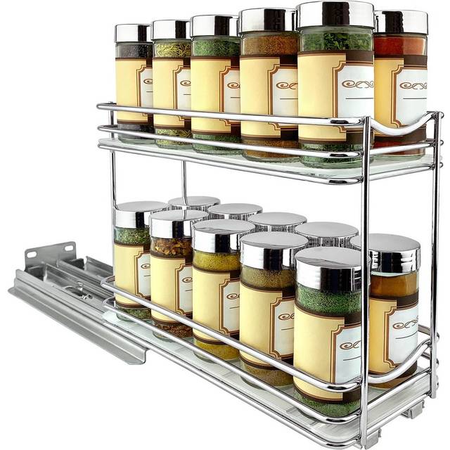 LYNK PROFESSIONAL Pull Out Spice Rack Organizer for Inside Kitchen Cabinets - 4-1/4 inch Wide - Slide Out Drawer - Chrome Sliding Spice Cabinet Organi