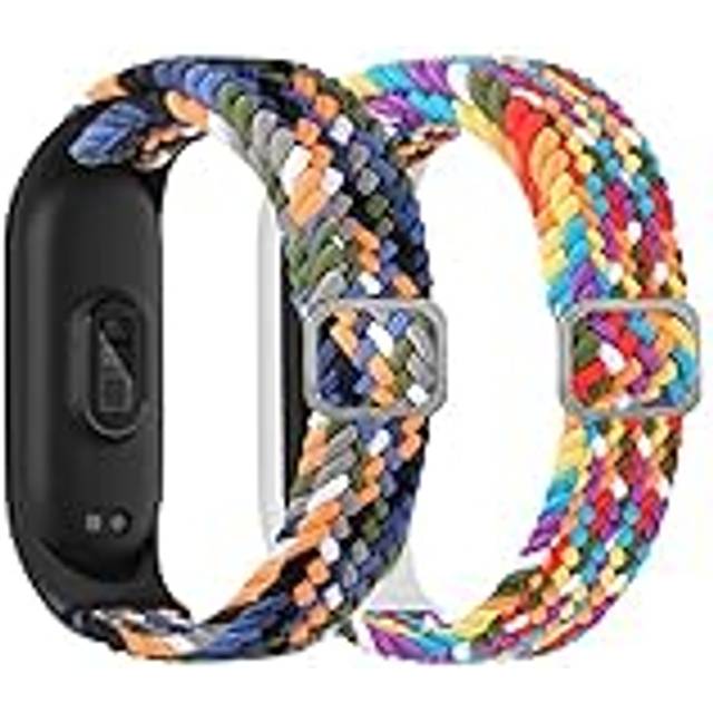 Wandeful Rem för Xiaomi Mi Band 7 Armband, Xiaomi Mi Band 6 Armband, Xiaomi Mi Band 5 Armband, 2 stycken Nylon Stickning Rem Byt Band Armband, Flerfärgad