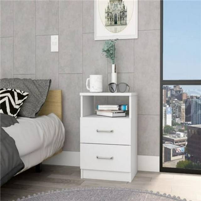Nightstand 20 H, 2 Drawers, Open Shelf, Superior Top, White