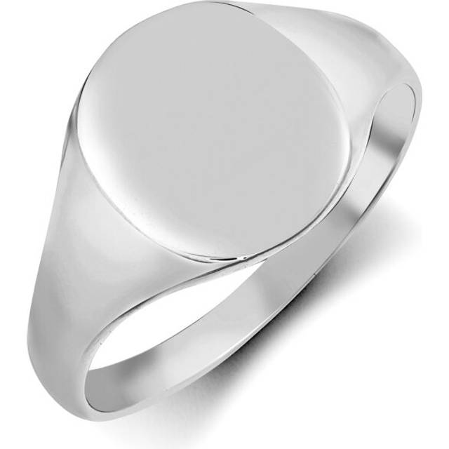 (M) Jewelco London Solid Rhodium-plated 925 Sterling Silver Polished Round Oval Signet Ring - ARN125
