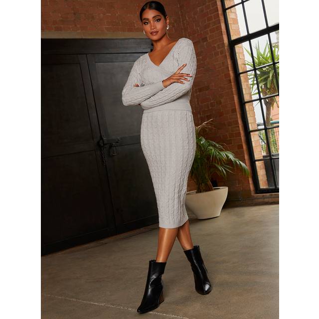 Cable Knit Midi Skirt in Grey - S