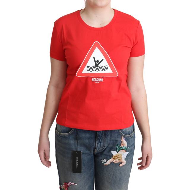 Moschino, T-Shirts, female, Red, S, Red Cotton Swim Graphic T-shirt
