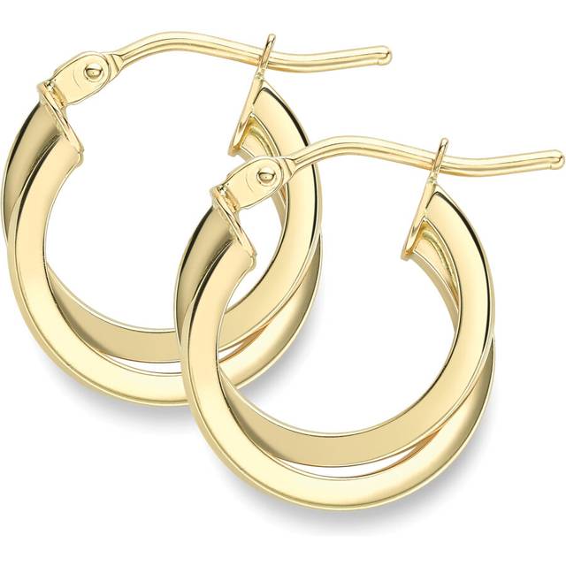 Jewelco London 9ct Yellow Gold Square Tube Horseshoe C-Shape Hoop Earrings - ERNR02385