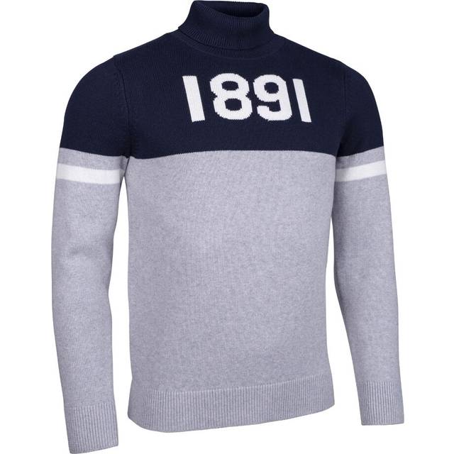 Mens and Ladies Roll Neck Contrast Chest and Sleeve Touch of Cashmere 1891 Heritage Sweater Light Grey Marl/Navy/White M
