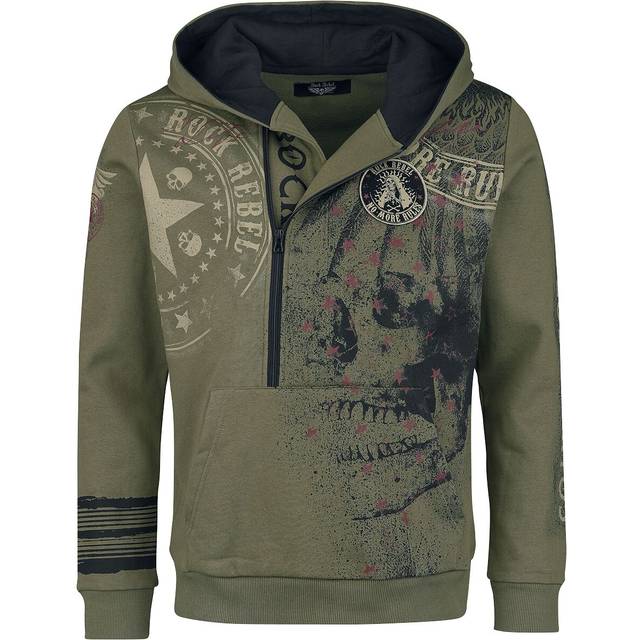 Rock Rebel by EMP Hoodie with skull prints Hooded sweater olive - XL