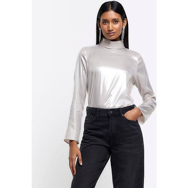 River Island Womens Silver High Neck Long Sleeve Blouse - 6