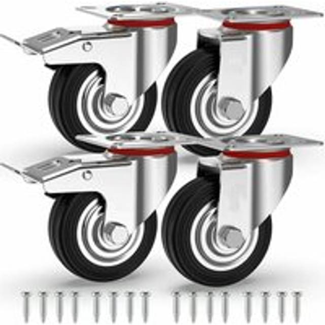 Shining House - AlwaysH 4 Furniture Casters 75mm 200KG, Swivel Castors With Brake, Industrial Transport Plate Wheels -