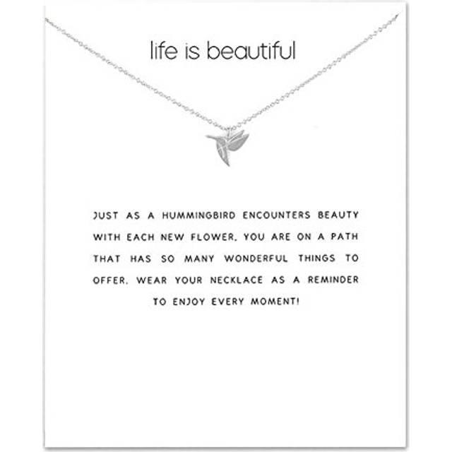 Message Card Hummingbird Pendant Necklace Silver Friendship Sisters Sun Good Luck Elephant Pendant Y Chain Necklace for Women and Girl Gift