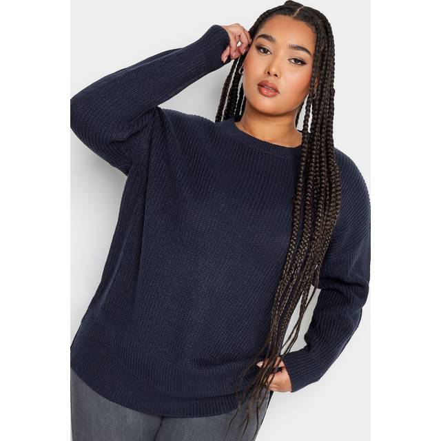 Yours Curve Navy Blue Drop Shoulder Knitted Jumper, Women's Curve & Plus Size, Yours - 22-24