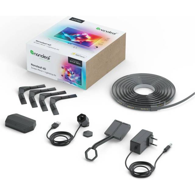 Nanoleaf 4D Screen Mirror Lightstrip Kit för TV/TV/skärmar upp till 65 tum (165 cm) – Smart RGBW LED-remsa + kamera, tråd och WLAN, fungerar med Alexa Google Apple