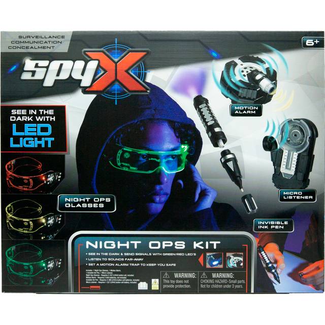 Night Ops Kit for Kids - 4 Piece Set for Spy Missions in the Dark - Includes Night Ops Glasses, Invisible Ink Pen, Micro Listener, Motion Alarm, 6+