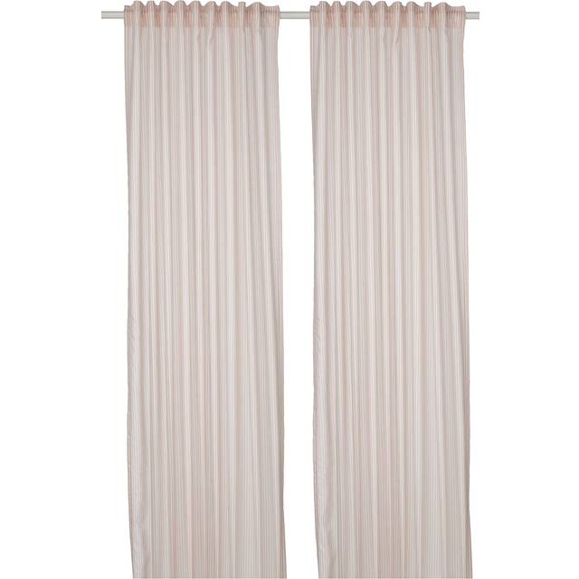 BYMOTT gardiner, 1 par, vit/beige randig/med veckband, 120x250 cm