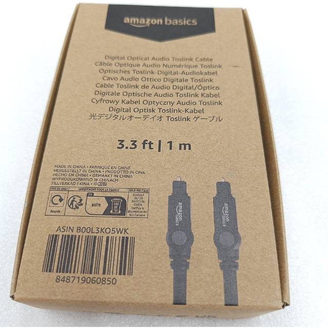 Amazon Basics Toslink Optisk digital ljudkabel, för TV, 1 m, svart
