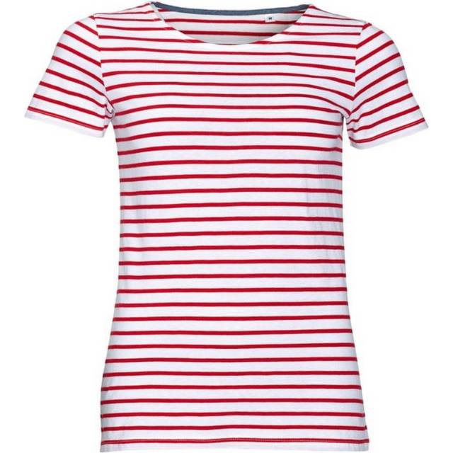 (XS, White/Red) SOLS Womens/Ladies Miles Striped Short Sleeve T-Shirt