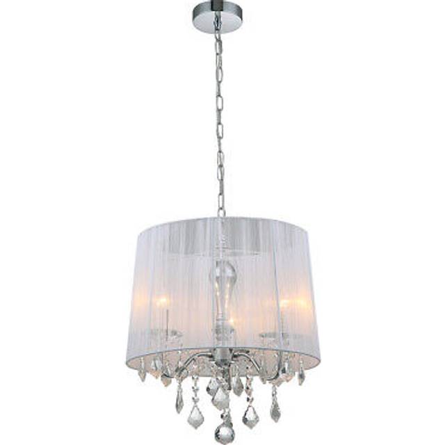 Italux - Cornelia - Hanging Pendant Chrome, White 3 Light with White Cloth Shade, E14