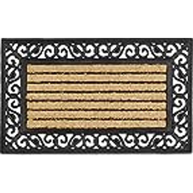 Relaxdays - Coir and Rubber Doormat with Stripe and Floral Pattern, Large Weather-Proof Welcome Mat Striped Floor Mat with Anti-Slip Underside for