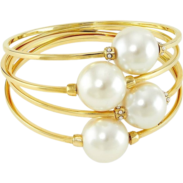 Oscar De La Renta Pearl Rolling Bangle Bracelet