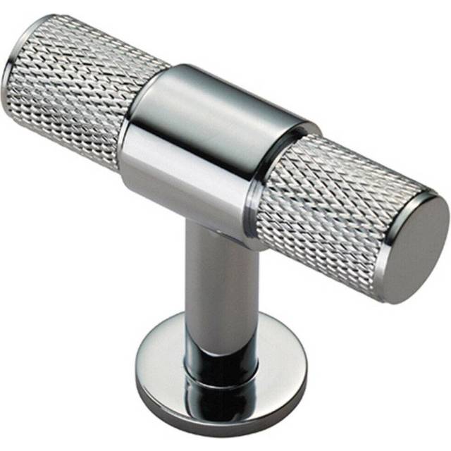 Knurled Cupboard T Shape Pull Handle 50 x 13mm Polished Chrome Cabinet Handle