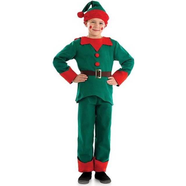 Kids christmas elf costume s - xl boys girls santa`s helper fancy dress xmas