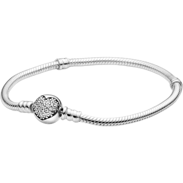 Pandora Moments Sparkling Heart Clasp Snake Chain Bracelet 17 cm silver