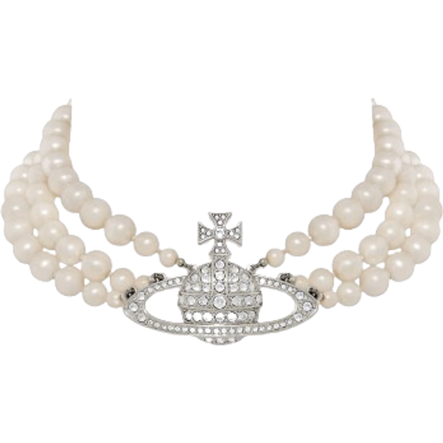 Vivienne Westwood Silver & White Three Row Faux-Pearl Bas Relief Choker - P127 Platinum/Pearl/ - UNI