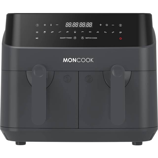 MONCOOK Double Air Fryer - 2 In 1 Airfryer 9L With 2 x 4.5L Baskets - 50 Recipe Cookbook - Smart Finish Function - Digital LED Display Airfryer