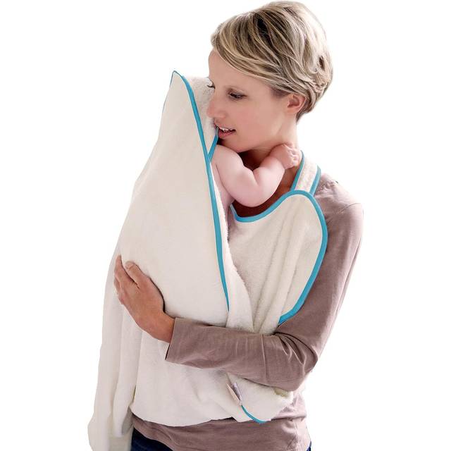 Hands Free Baby Bath Towel | Luxuriously Soft Bamboo & Cotton Hooded Baby Towel | Apron Towel for Safe Babies Bathtime | Perfect Newborn Gift | Blue