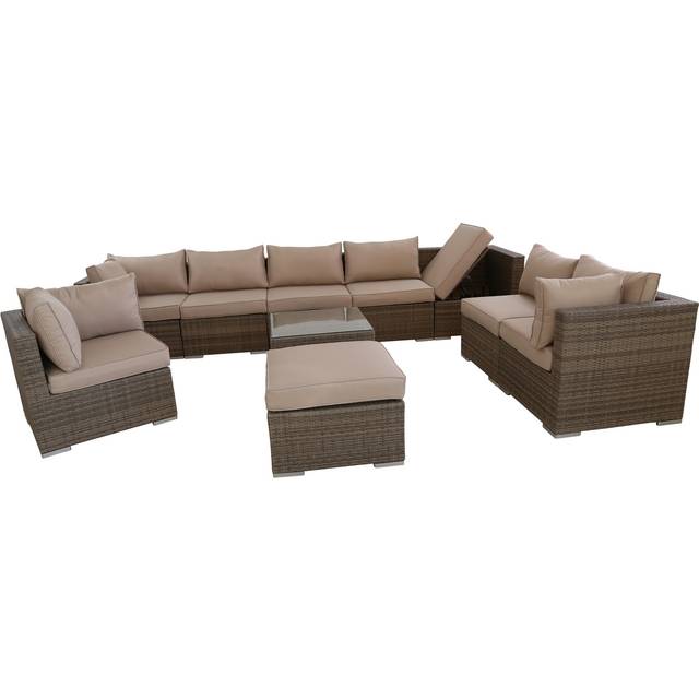 Furniture One Rattan 10 Piece Modular Outdoor Recliner Sofa - Mix Brown, Brown