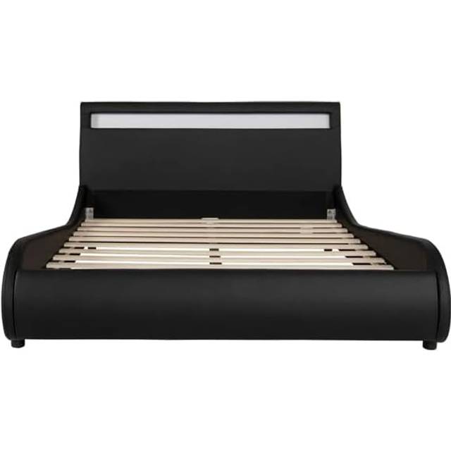(Black, Small Double 190 x 120cm) Orion Faux Leather LED Lights Headboard Bed Frame