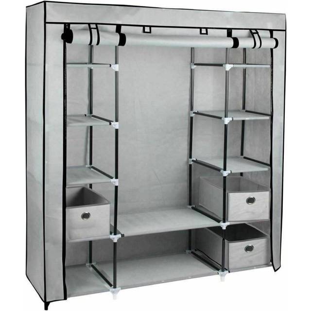 Gr8 Home Large Grey Fabric Canvas Wardrobe With Hanging Rail Shelving Clothes Storage Cupboard