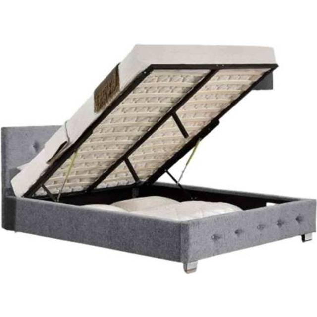 Fabric Ottoman Storage Bed with High Headboard, Gas Lift Up Base - Grey - Small Double