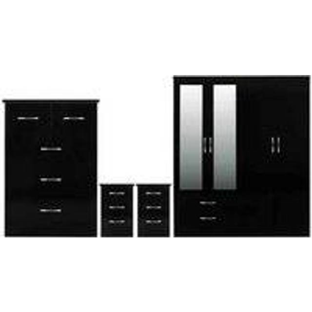 Seconique Nevada Black Gloss 4 Piece Bedroom Furniture Set - 4 Door