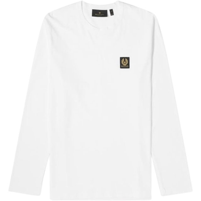 Belstaff Mens White Cotton Jersey Long Sleeve T-Shirt - ["White","Navy"] - Medium
