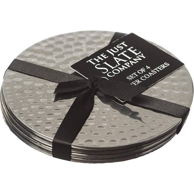 The Just Slate Company JS/SS/FH/C4/B rostfritt stål platta hamrade underlägg, set med 4, silver