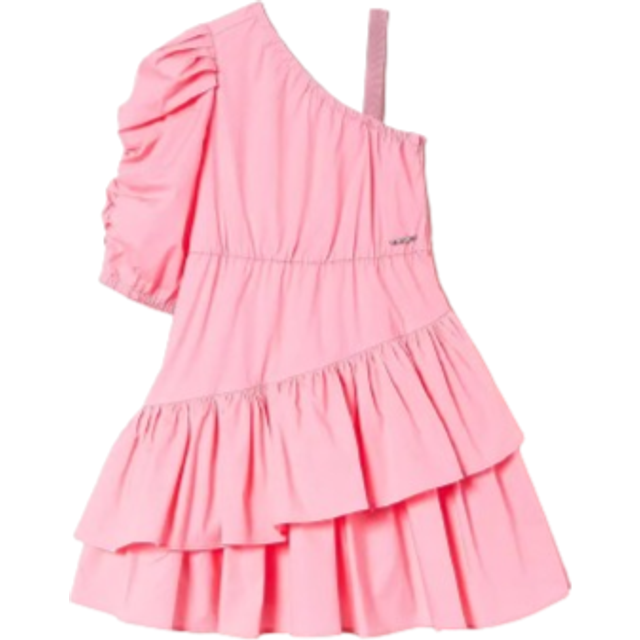 Ruffle One-Shoulder Poplin Dress