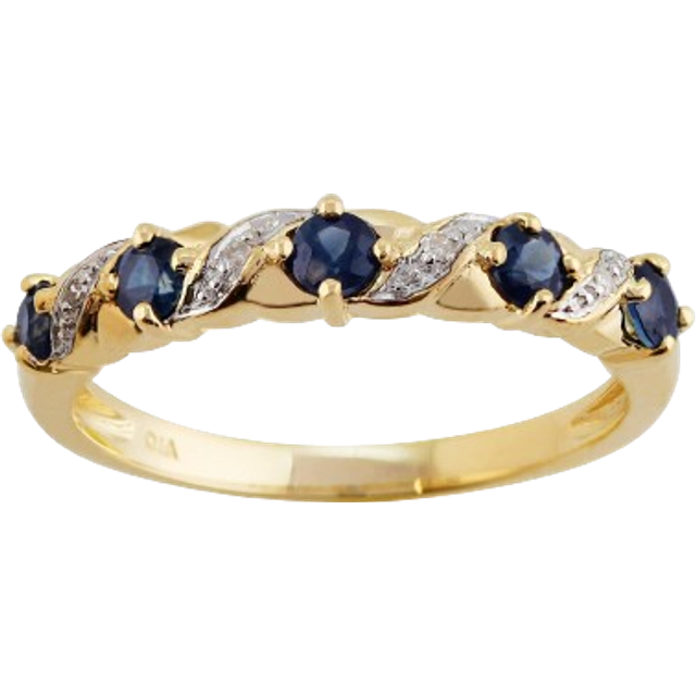 Classic Art Nouveau Round Sapphire & Diamond Half Eternity Ring In 9ct Yellow Gold