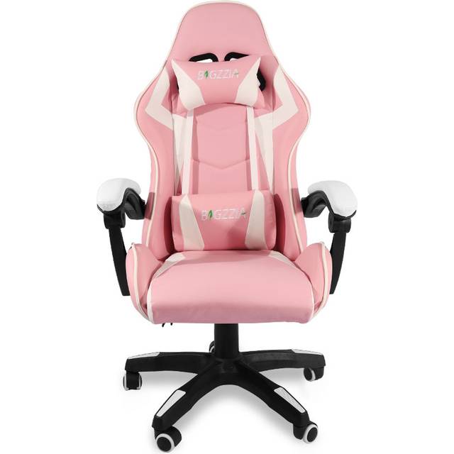 Bigzzia Gaming Chair with Adjustable Headrest and Lumbar Support - Pink and White