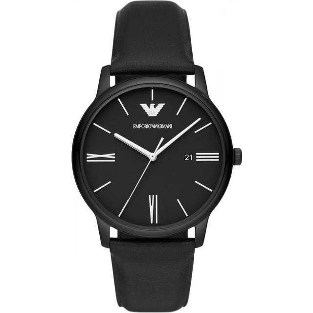 Emporio Armani AR11573 Three-Hand Date Black Leather Men&#39;s Watch