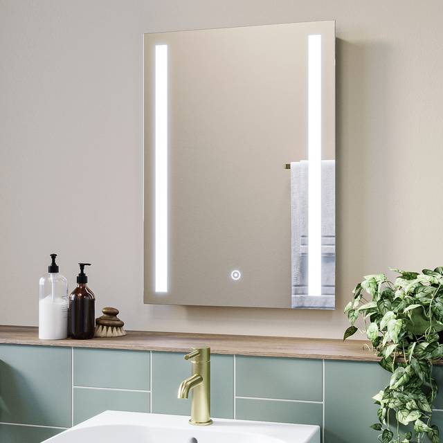 Rectangular Heated Bathroom Mirror with Lights 500 x 700mm - Capella - Silver