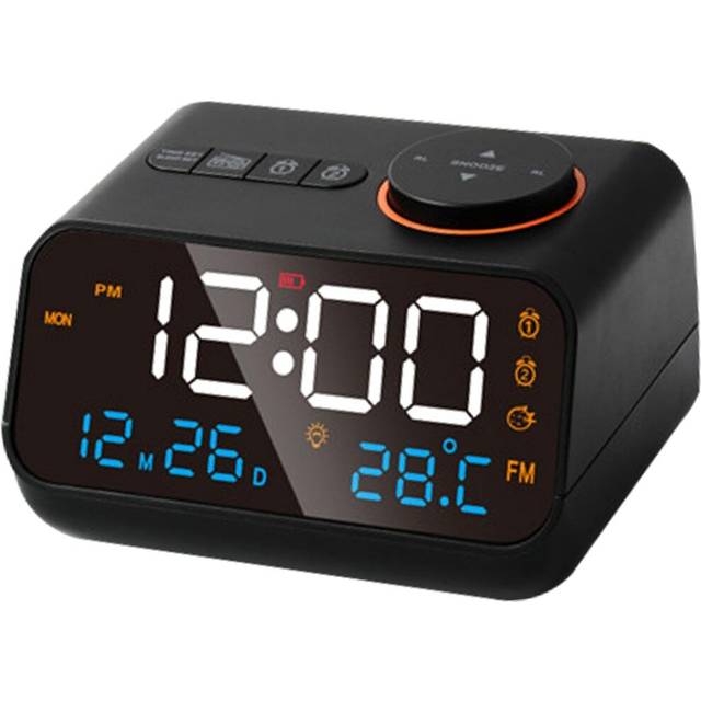 LED Alarm Clock, Multifunctional Stylish Digital Display FM Radio Clock for Bedroom